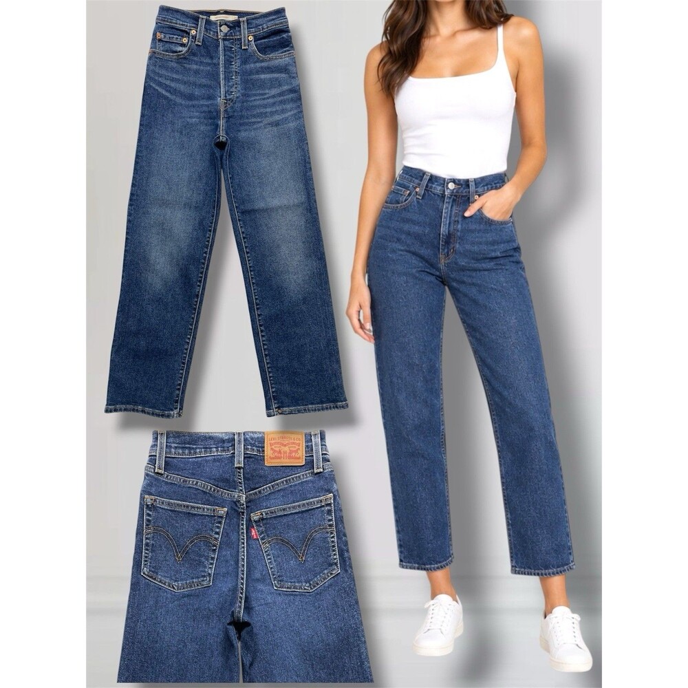 Levi’s Ribcage Straight Womens Sz 25 HighRise Buttonfly Blue Stretch Denim Jeans